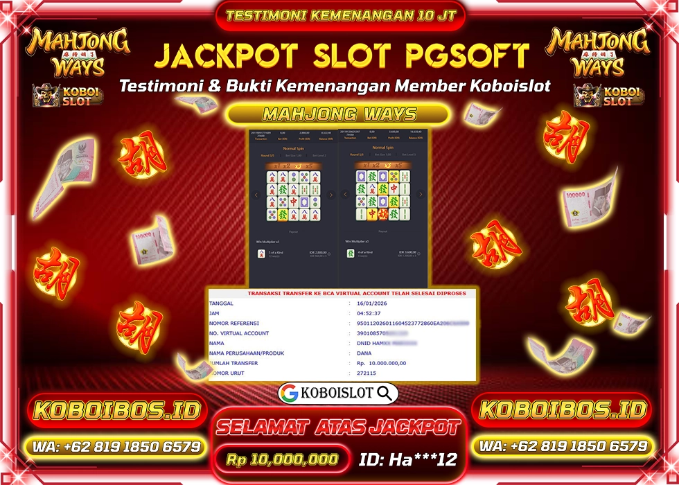 BUKTI KEMENANGAN ID Ha***12 SLOT GACOR MAHJONG WAYS 1 Rp10.000.000,- LUNAS